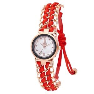 NIB Red Braided Chain Women's Fashion Bracelet Watch - Rose Gold